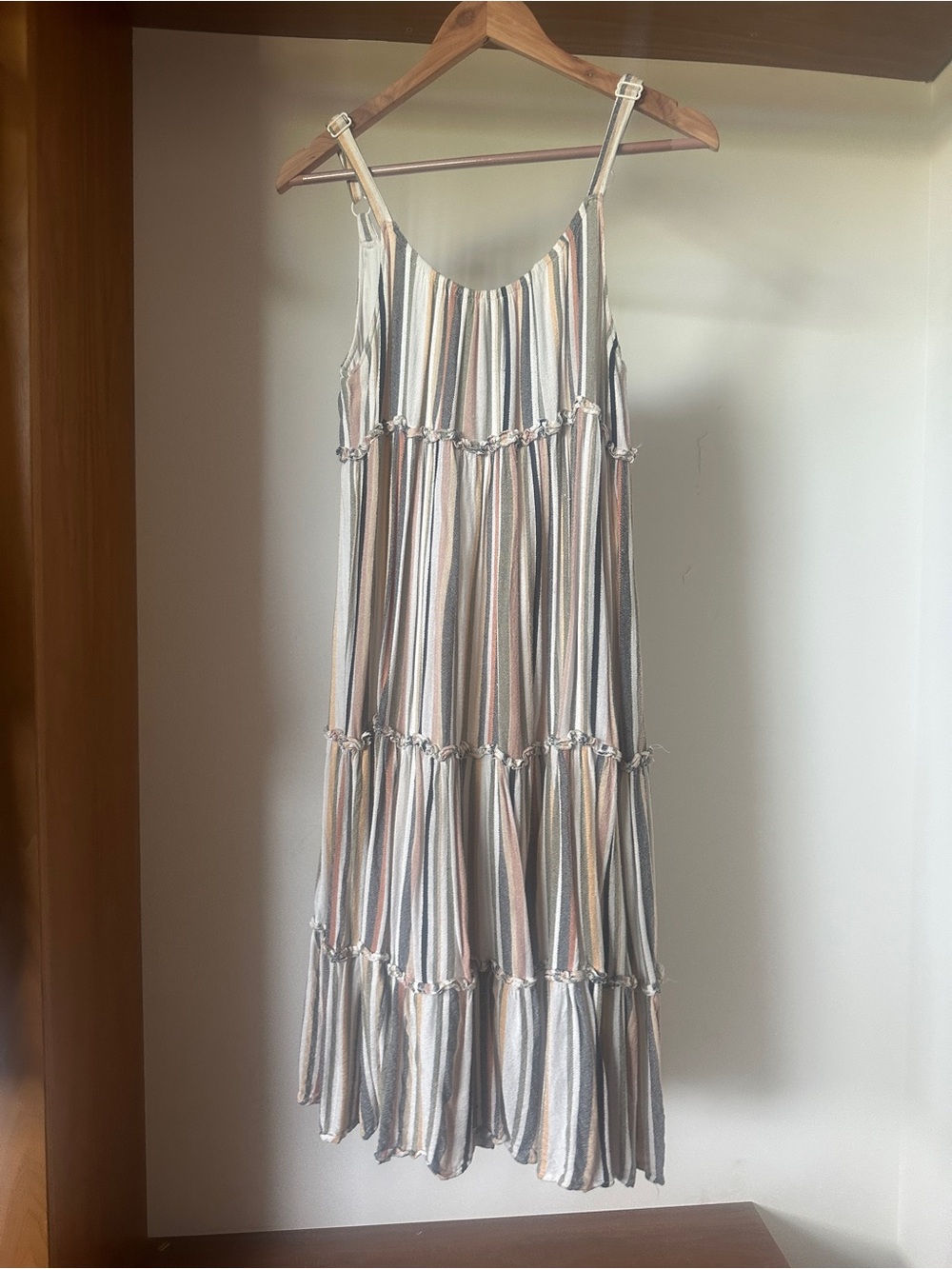 Striped Tiered Maxi Sundress in Neutral Multi-Stripe